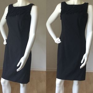 Ann Taylor Ruffle Crew Neck Black Dress